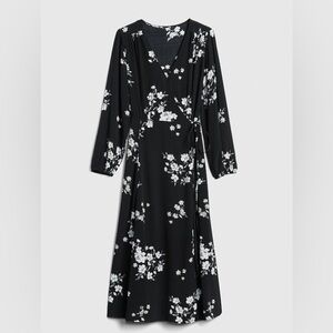 Gap Black & White Floral Midi Wrap Dress Long Sleeve Size XS